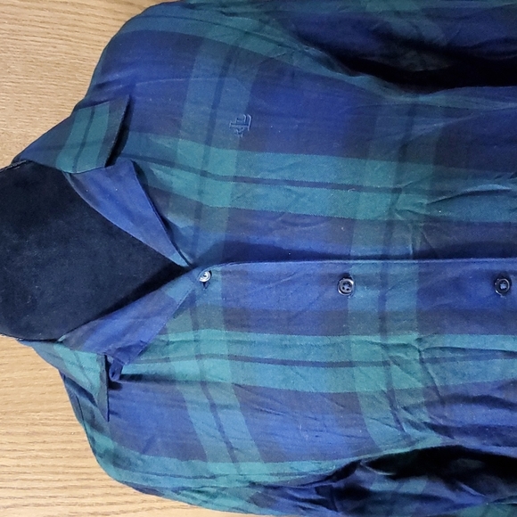 Lauren Ralph Lauren blue green plaid rayon button down long sleeve soft shirt - Picture 1 of 5